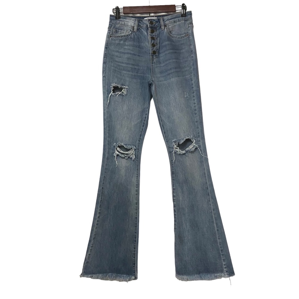 YMI Flare High Rise Dream Fit Raw Hem Womens 27 Jeans Blue